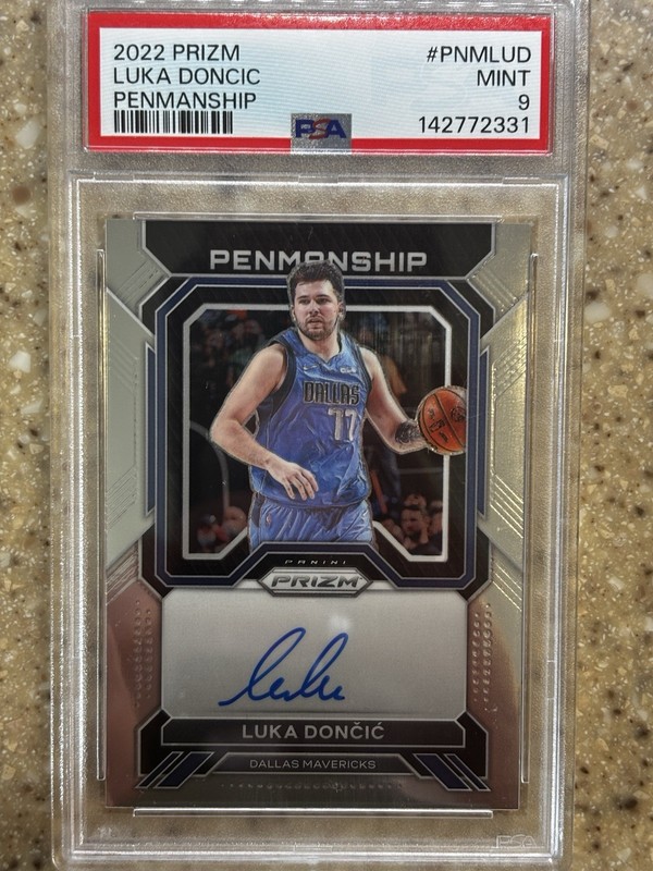 LUKA DONCIC 2022 PANINI PRIZM PENMANSHIP Signatures ON CARD AUTO Mavericks PSA 9 view 2