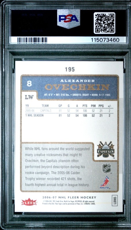 2006 Fleer 195 Alexander Ovechkin PSA 10 Gem 2nd Year Alex Washington Capitals view 2