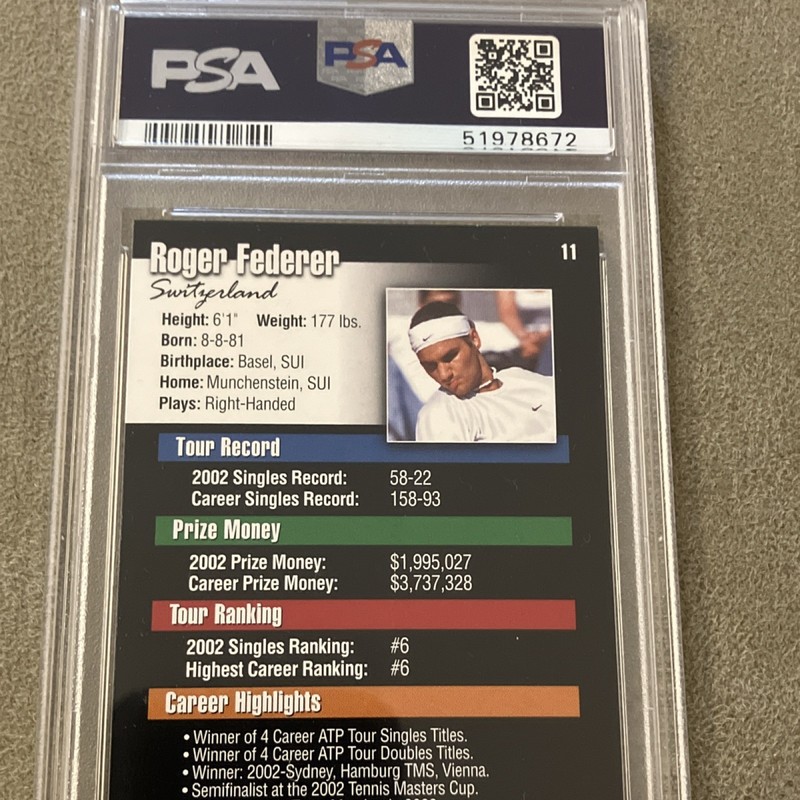2003 NetPro Roger Federer #11 Rookie Base PSA 9 Switzerland Tennis ATP view 2