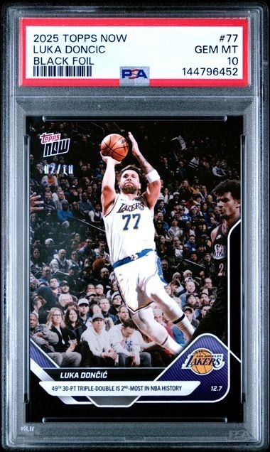 Luka Doncic 2025-26 NBA Topps NOW Triple Double #77 Black Foil /10 PSA 10 POP  1