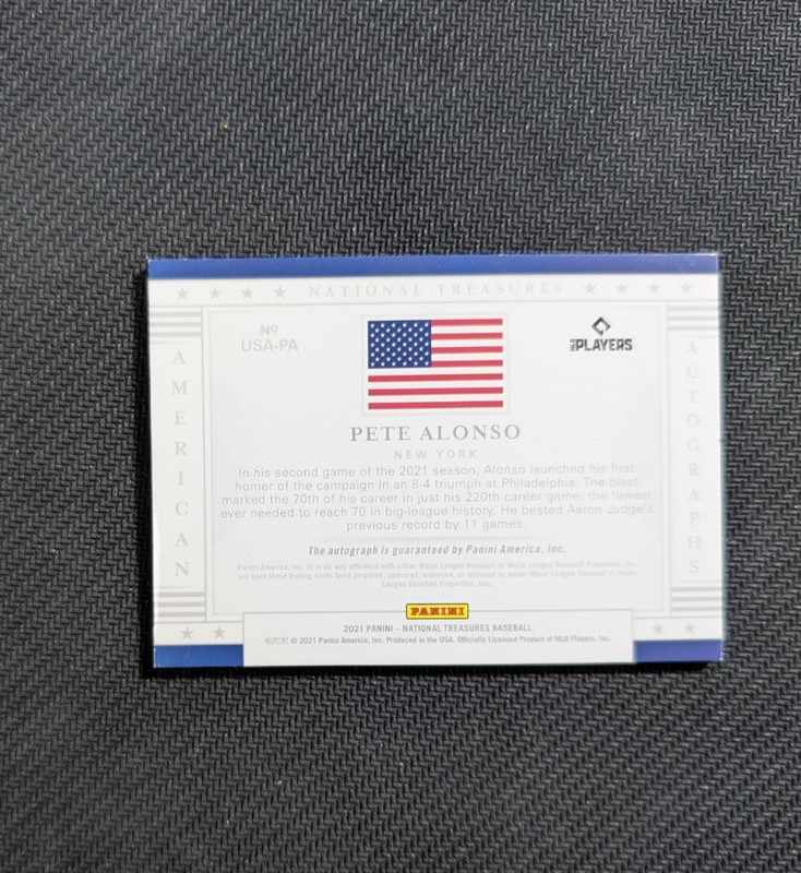 2021 Panini National Treasures Baseball Pete Alonso American Auto Card /49 view 2