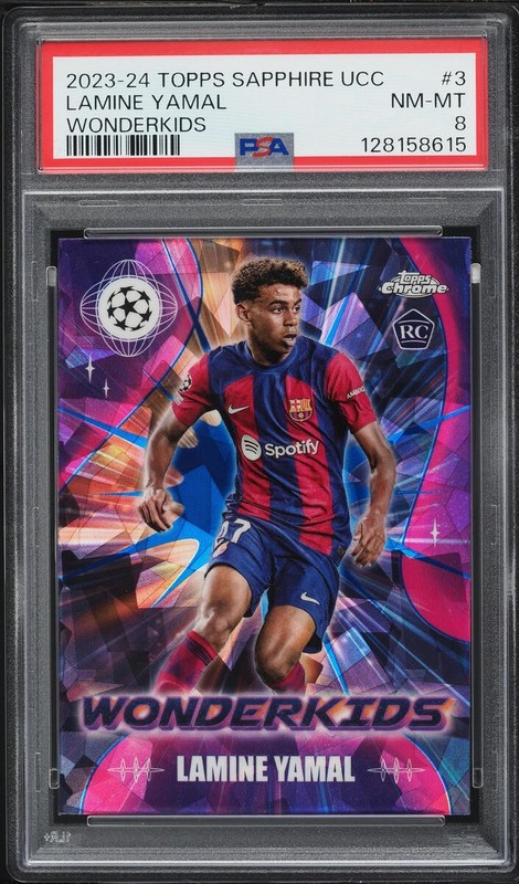 2023 Topps Chrome UEFA Wonderkids Sapphire Lamine Yamal ROOKIE #3 PSA 8 NM-MT
