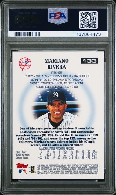 2002 Topps Pristine #133 Mariano Rivera PSA Gem Mint 10 POP 7 YANKEES HOF view 2