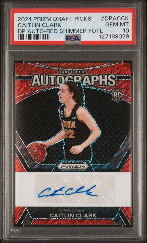 Caitlin Clark 2024 Panini Prizm Draft Picks #DPACCK Red Shimmer FOTL Auto PSA 10