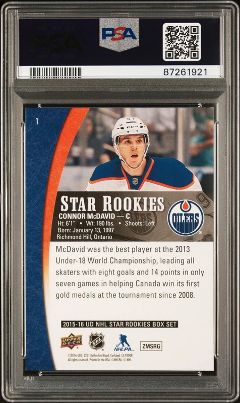 2015 Upper Deck Star Rookies Connor McDavid #1 PSA 10 Oilers Rookie Card RC view 2