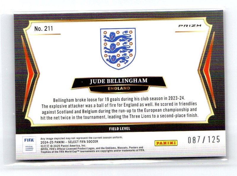 2024-25 Panini Select Fifa Jude Bellingham Field Level #211 Orange Prizm /125 view 2
