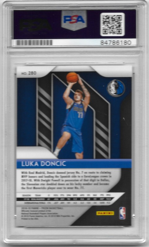 2018 Luka Doncic Rookie RC Panini Silver Prizm Auto Los Angeles Lakers PSA/DNA view 2