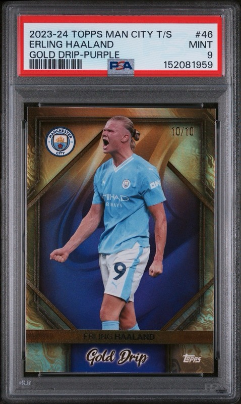2023-24 TOPPS MANCHESTER CITY FC TEAM SET GOLD DRIP #46 ERLING HAALAND PURPLE