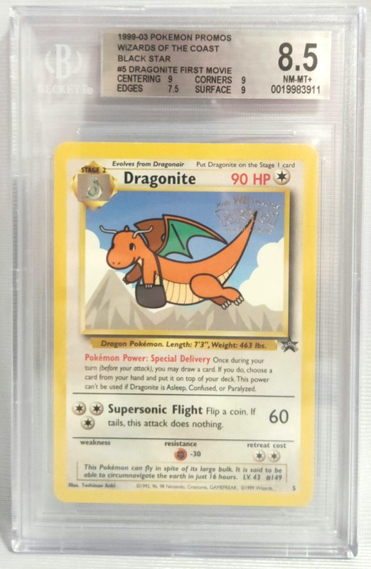 1999 Pokemon TCG Dragonite 5 WotC Black Star Promos Stamped BGS 8.5 NM MINT+