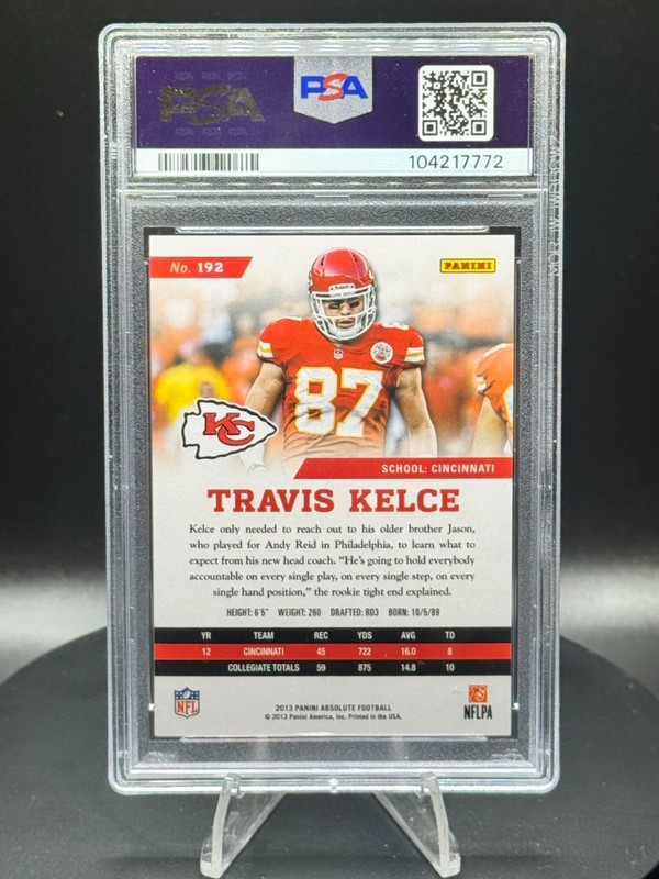 2013 Panini Absolute Travis Kelce RC #192 /499 PSA EX-MT 6 view 2