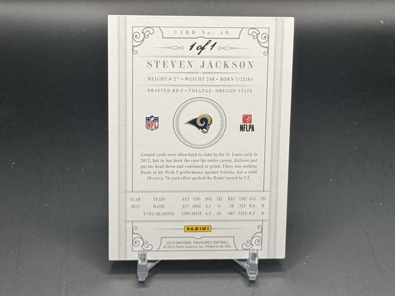 2012 Panini National Treasures Steven Jackson #49 Platinum 1/1 Rams view 2