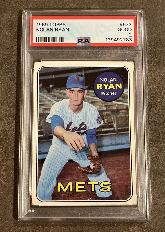 🔥🟦Nolan Ryan🟧🔥1969 Topps PSA 2 NICE! #533 Centered 1st Solo Card Mets