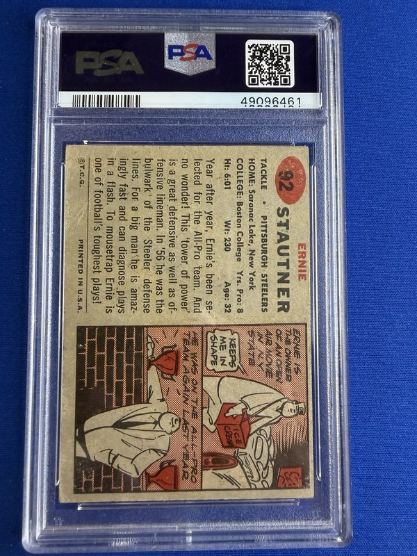 1957 Topps Ernie Stautner #92 PSA 2 Good Pittsburgh Steelers Vintage Football view 2