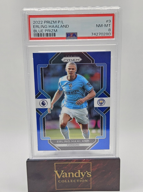 Panini 2022-23 Prizm Erling Haaland Blue #9 /175 PSA 8 Manchester City Soccer