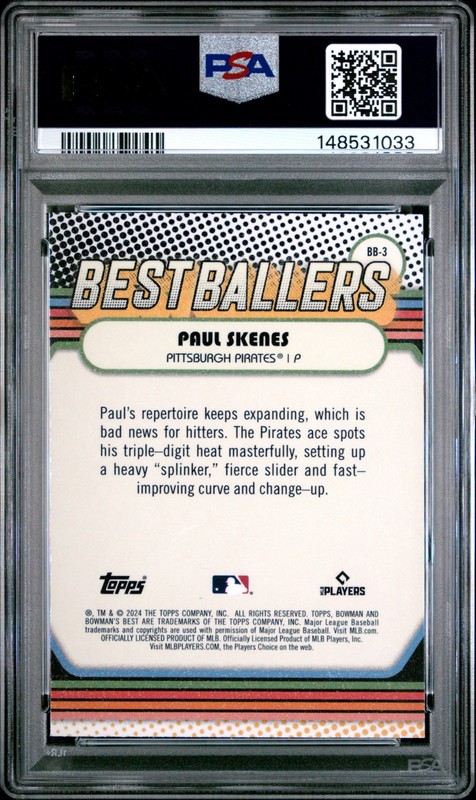 2024 Bowman's Best PAUL SKENES RC #BB3 Best Ballers PSA 10 Gem Mint Pirates view 2