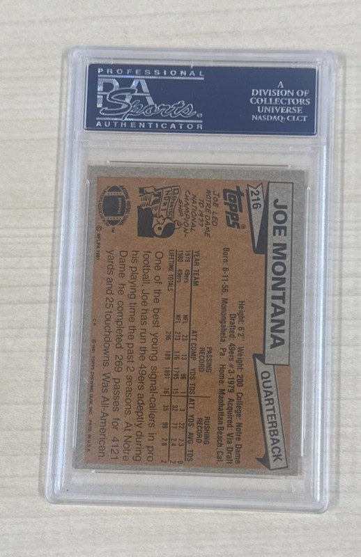1981 Topps Football Joe Montana Rookie #216 PSA 8 Nm-Mt view 2