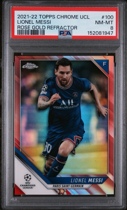 2021 TOPPS CHROME UEFA CHAMPIONS LEAGUE #100 LIONEL MESSI ROSE GOLD REFRACTOR