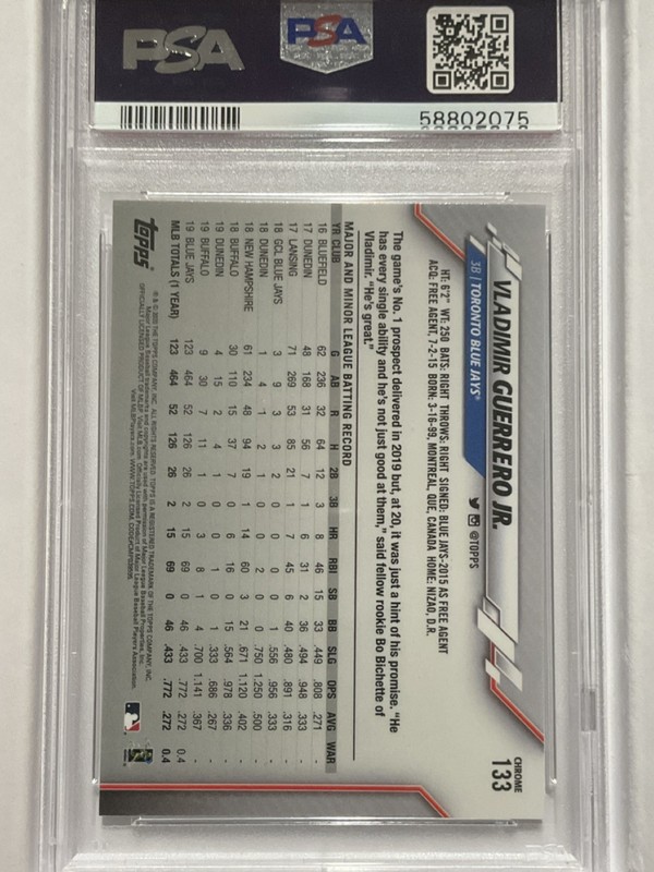 Topps Chrome 2020 Vladimir Guerrero Jr. Toronto Blue Jays Rookie Cup PSA 10 #133 view 2