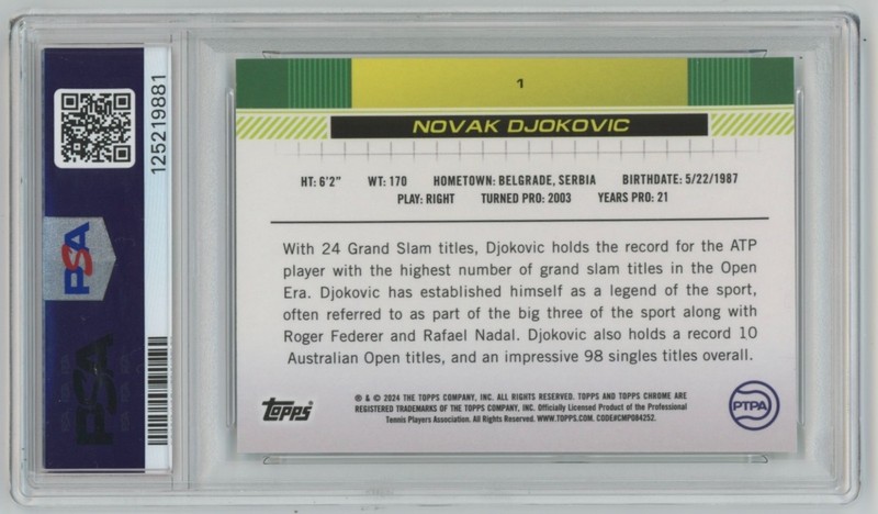 2024 Topps Chrome Tennis Novak Djokovic #1 PSA 10 view 2