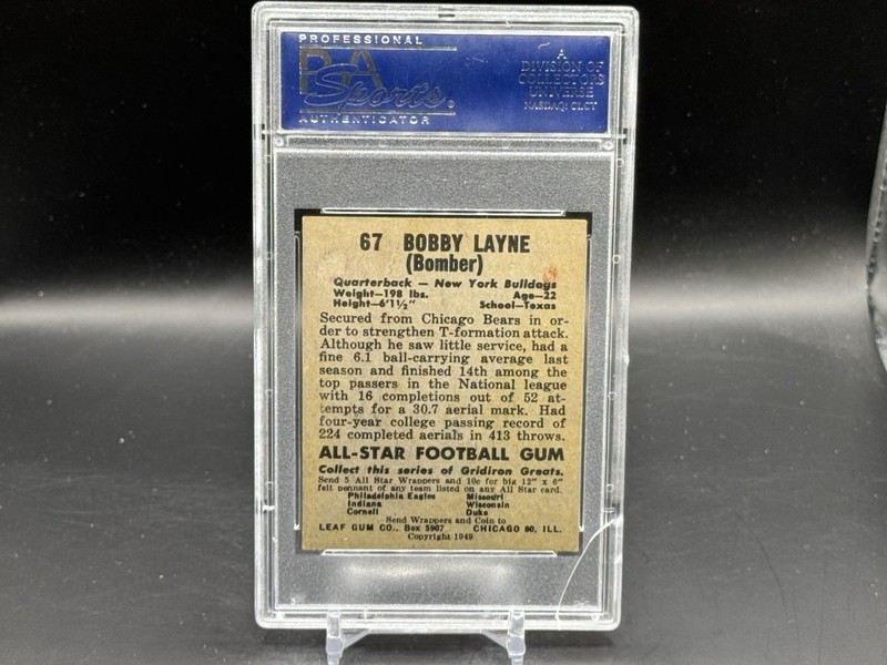 1949 Leaf Football #67 Bobbie Layne PSA 5 HOF See Description view 2