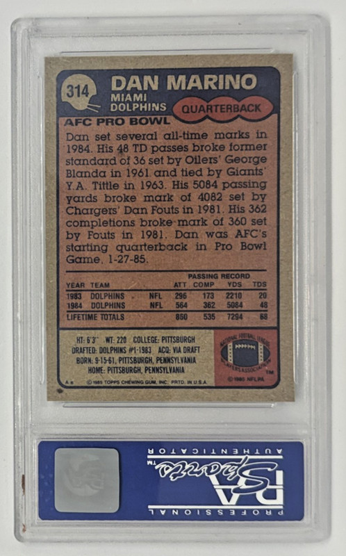 1985 Topps DAN MARINO #314 All Pro - PSA 9 view 2