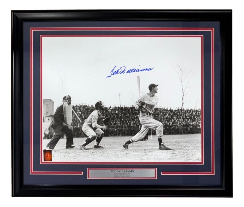 Ted Williams Signed Framed 16x20 Boston Red Sox Swing Photo PSA/DNA LOA