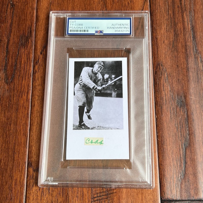 TY COBB Autograph Cut Signature Small Baseball Card Signed * PSA/DNA view 2
