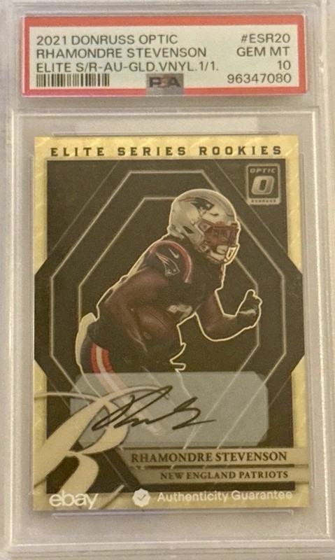 2021 Panini Donruss Optic Rhamondre Stevenson RC Auto Gold Vinyl 1/1 #ESR-20