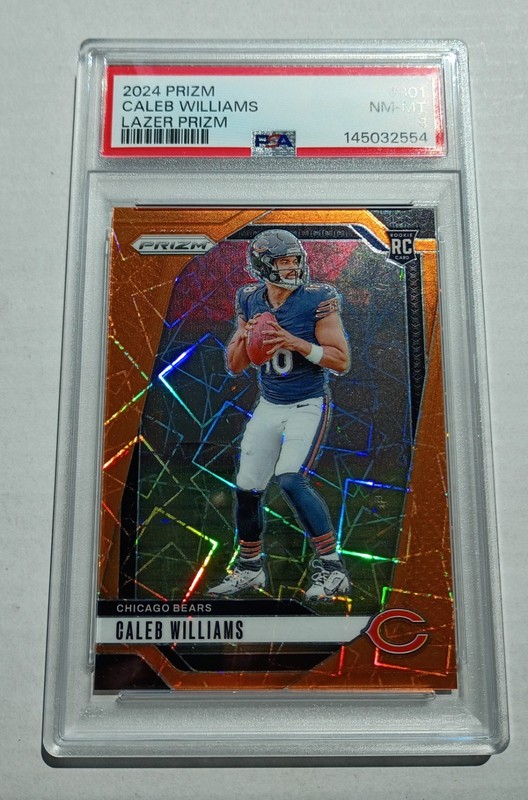 2024 PANINI PRIZM CALEB WILLIAMS RC PSA 8 ORANGE LAZER PRIZM #301  CHICAGO BEARS