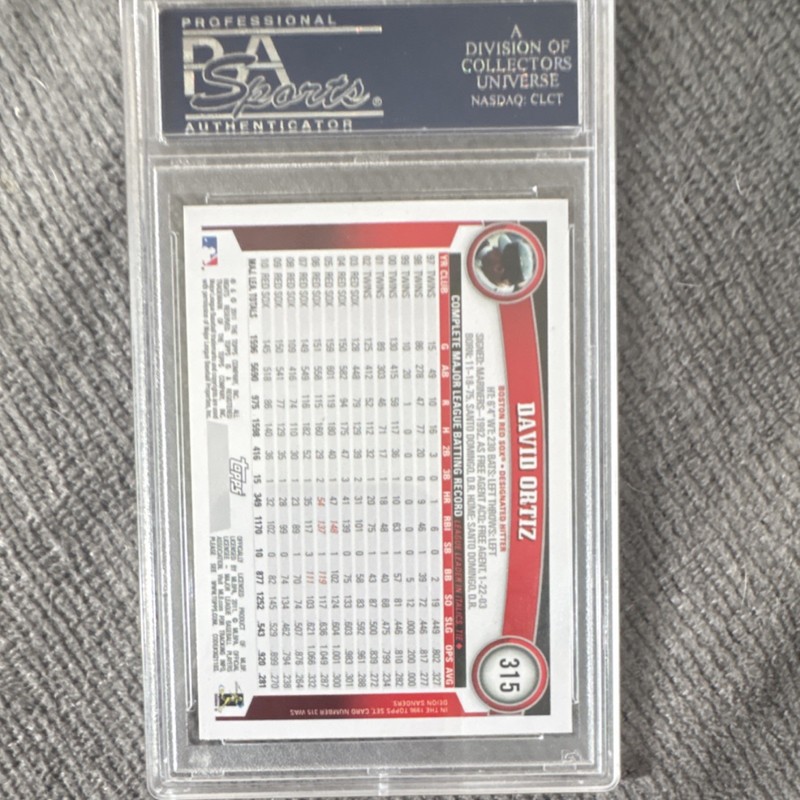 Topps 2011 David Ortiz #315 PSA 10 Boston Red Sox Baseball Card view 2