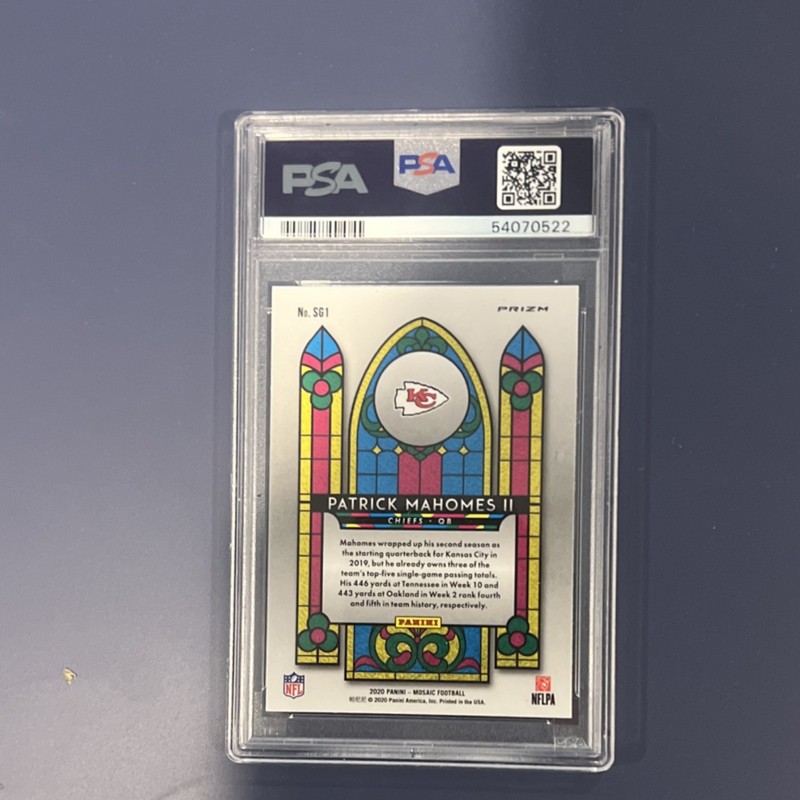 Panini 2020 Mosaic Stained Glass Insert Patrick Mahomes II SG1 PSA 9 Chiefs view 2