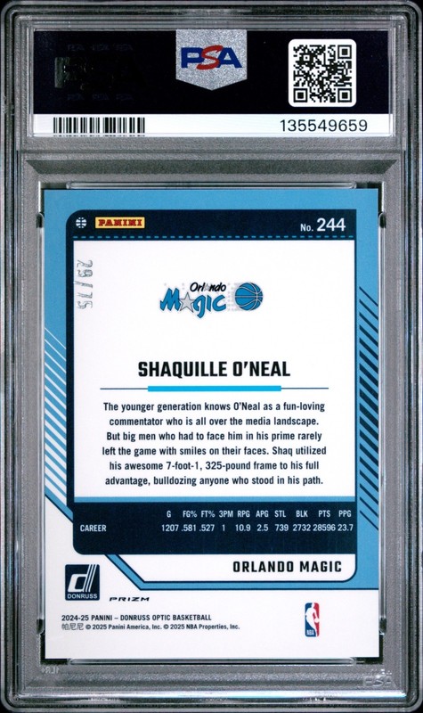 2024 Donruss Optic Shaquille O’Neal Red Fast Break /75 PSA 9 Magic RA1 view 2