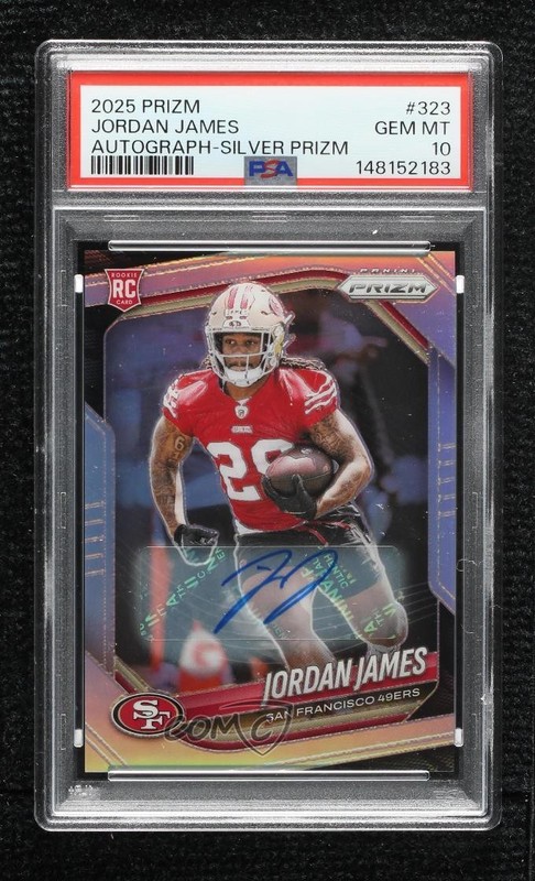 2025 Panini Prizm Rookies Silver Jordan James #323 PSA 10 GEM MT Auto 14mf