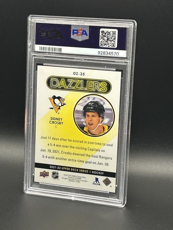 2021-22 Upper Deck Series 1 Dazzlers Purple Sidney Crosby #DZ-35 PSA 10 view 2