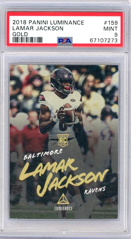 2018 Panini Luminance Lamar Jackson #159 PSA 9 Gold Rookie Card RC Ravens