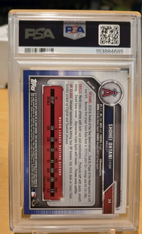 2019 Bowman Shohei Ohtani #34 PSA 10 Gem Mint view 2