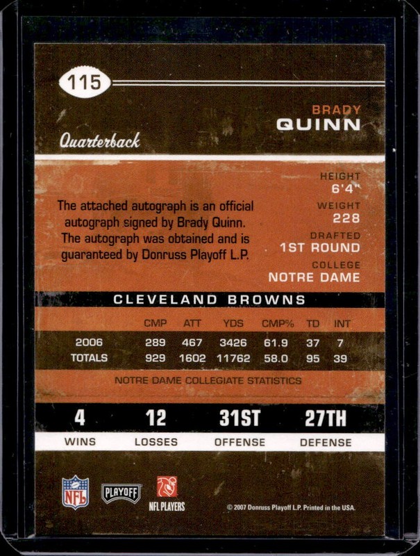 Brady Quinn 2007 Playoff Contenders #115 Rookie Ticket Auto view 2