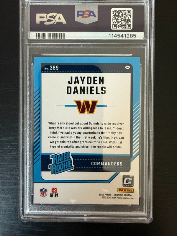 🔥2024 Panini Donruss Jayden Daniels Press Proof Blue PSA 9🔥 view 2