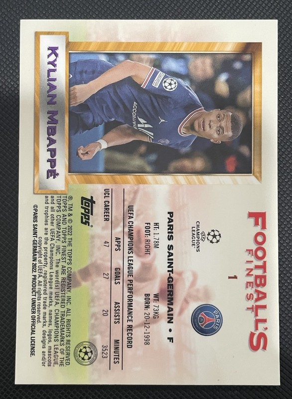 2021-22 Topps Finest Flashbacks UCL - Kylian Mbappe #1 Paris Saint Germain 🔥 view 2