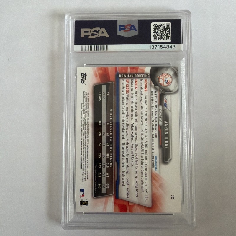 Topps 2017 Bowman Aaron Judge Yankees #32 Rookie Base Set PSA 9 view 2
