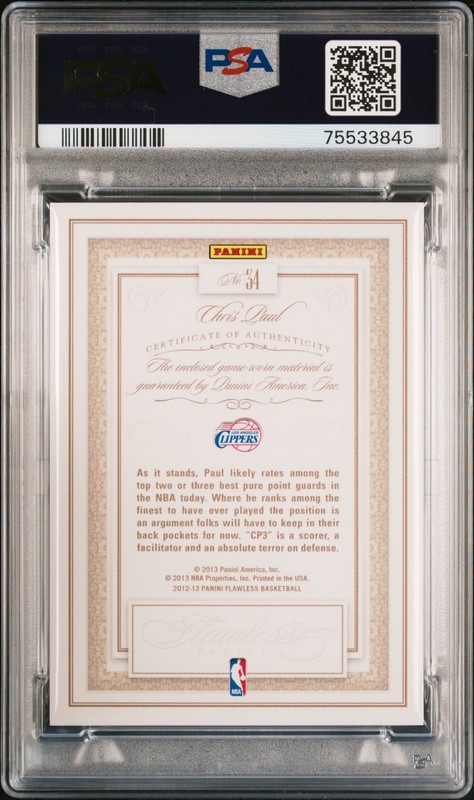 POP 1 PSA 9 2012 Panini NBA Flawless #34 CHRIS PAUL Patches Ruby /15 Game-Worn view 2