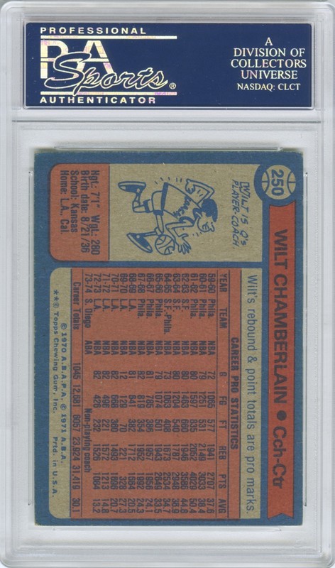 1974 Topps WILT CHAMBERLAIN #250 San Diego Conquistadors HOF -  PSA 5 EX view 2