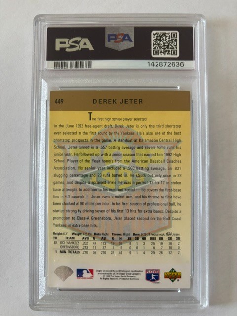 1993 Upper Deck Derek Jeter Rookie Card #449 Graded PSA 6 view 2