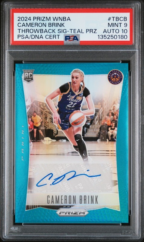 PSA 9/10 2024 Panini Prizm WNBA #TB-CB CAMERON BRINK Throwback Teal Auto /35 RC