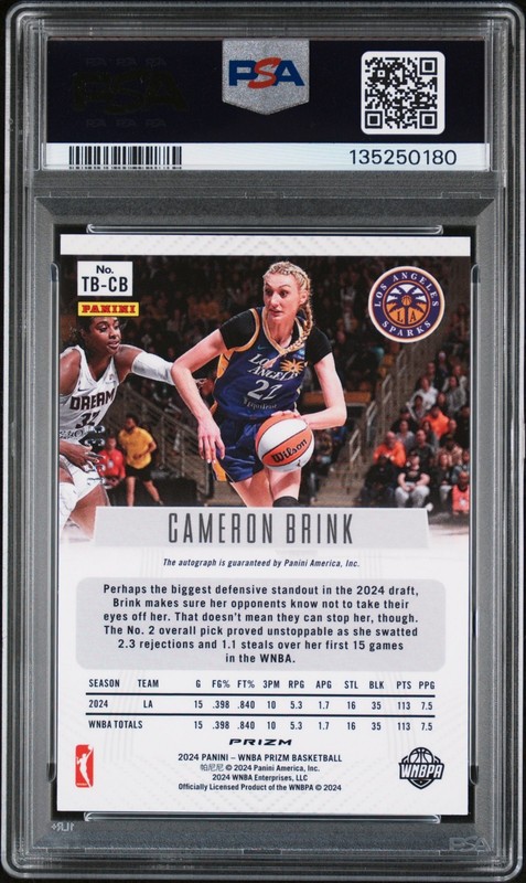 PSA 9/10 2024 Panini Prizm WNBA #TB-CB CAMERON BRINK Throwback Teal Auto /35 RC view 2