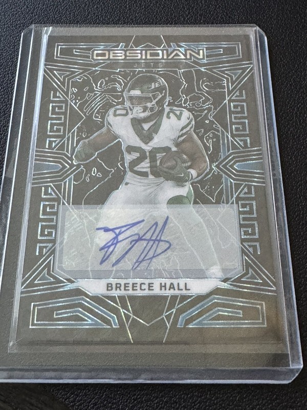 BREECE HALL 1/1 AUTO BLUE FINITE ELECTRIC ETCH 2023 PANINI OBSIDIAN NY JETS