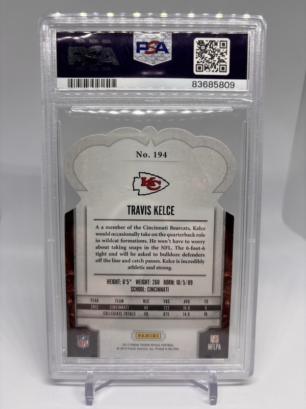 2013 Panini Crown Royale Travis Kelce Bronze Holo Die-Cut RC /299 PSA 8 Chiefs view 2