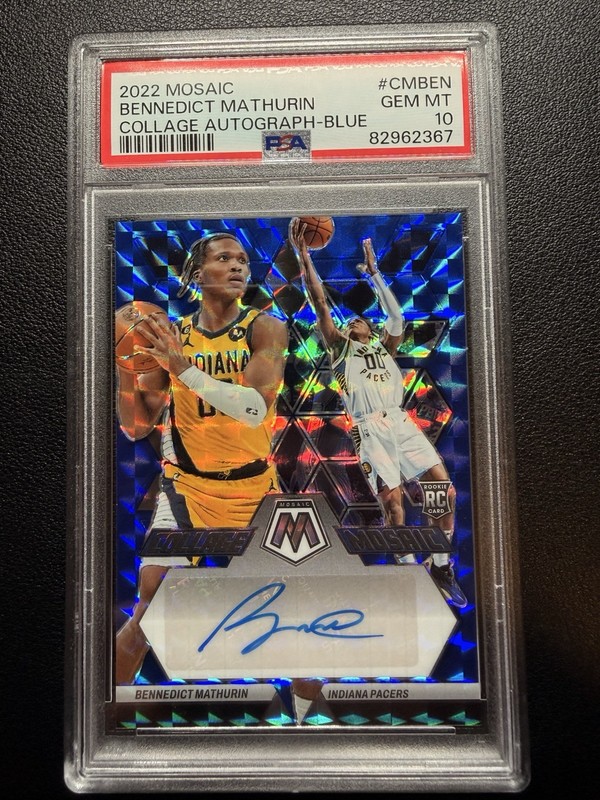 Panini Mosaic Bennedict Mathurin Blue Prizm Rookie Auto #CM-BEN /49 PSA 10