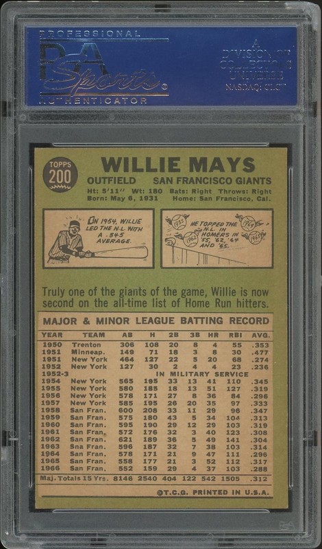 1967 Topps Baseball #200 Willie Mays PSA 7 (NM) view 2