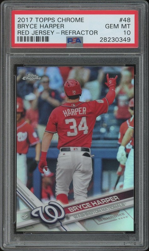 2017 Topps Chrome Baseball #48 Bryce Harper Red Jersey Refractor PSA 10 (GEM MT)